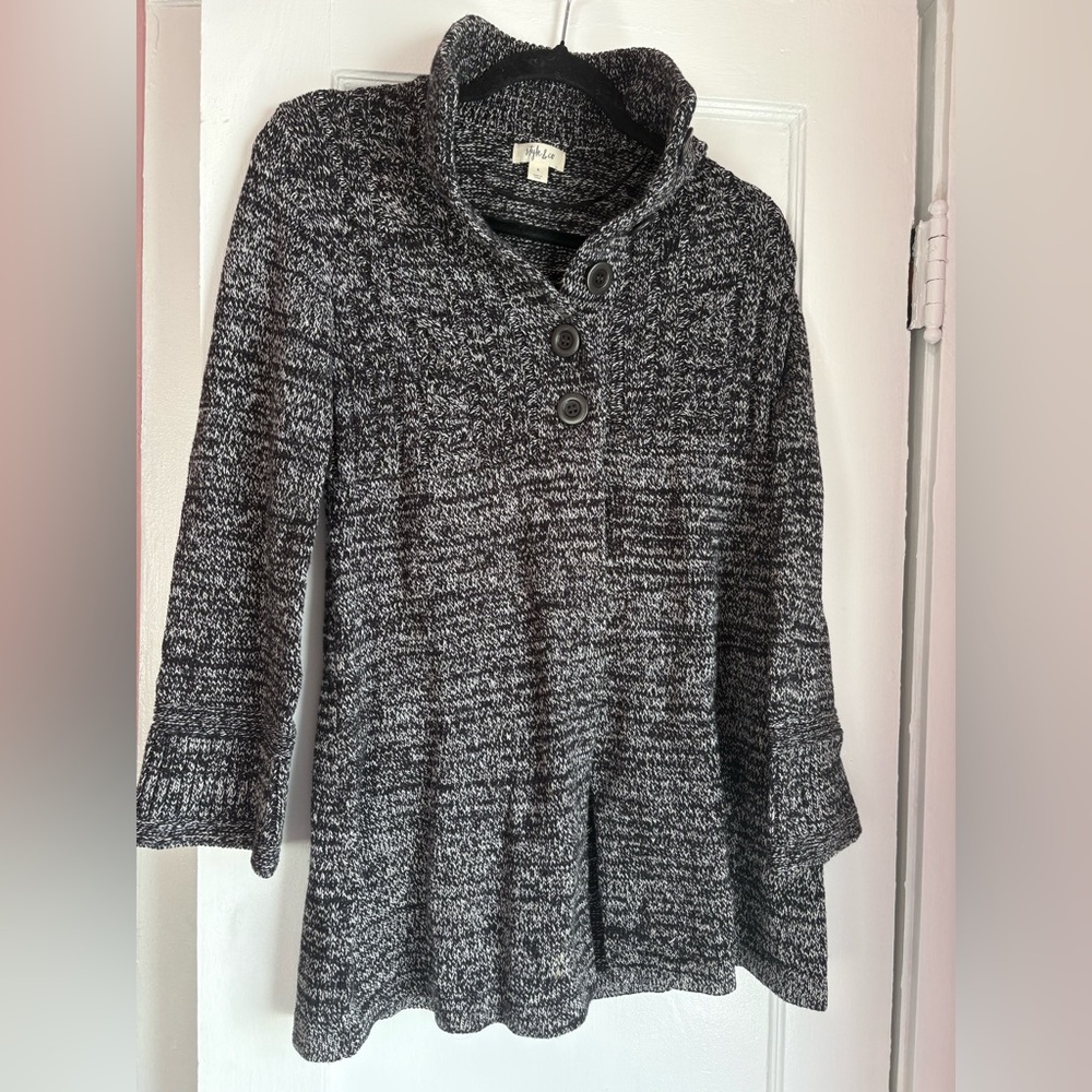 Style & Co Marled Grey Knit Pleated Sweater Pullover Small Cozy Casual